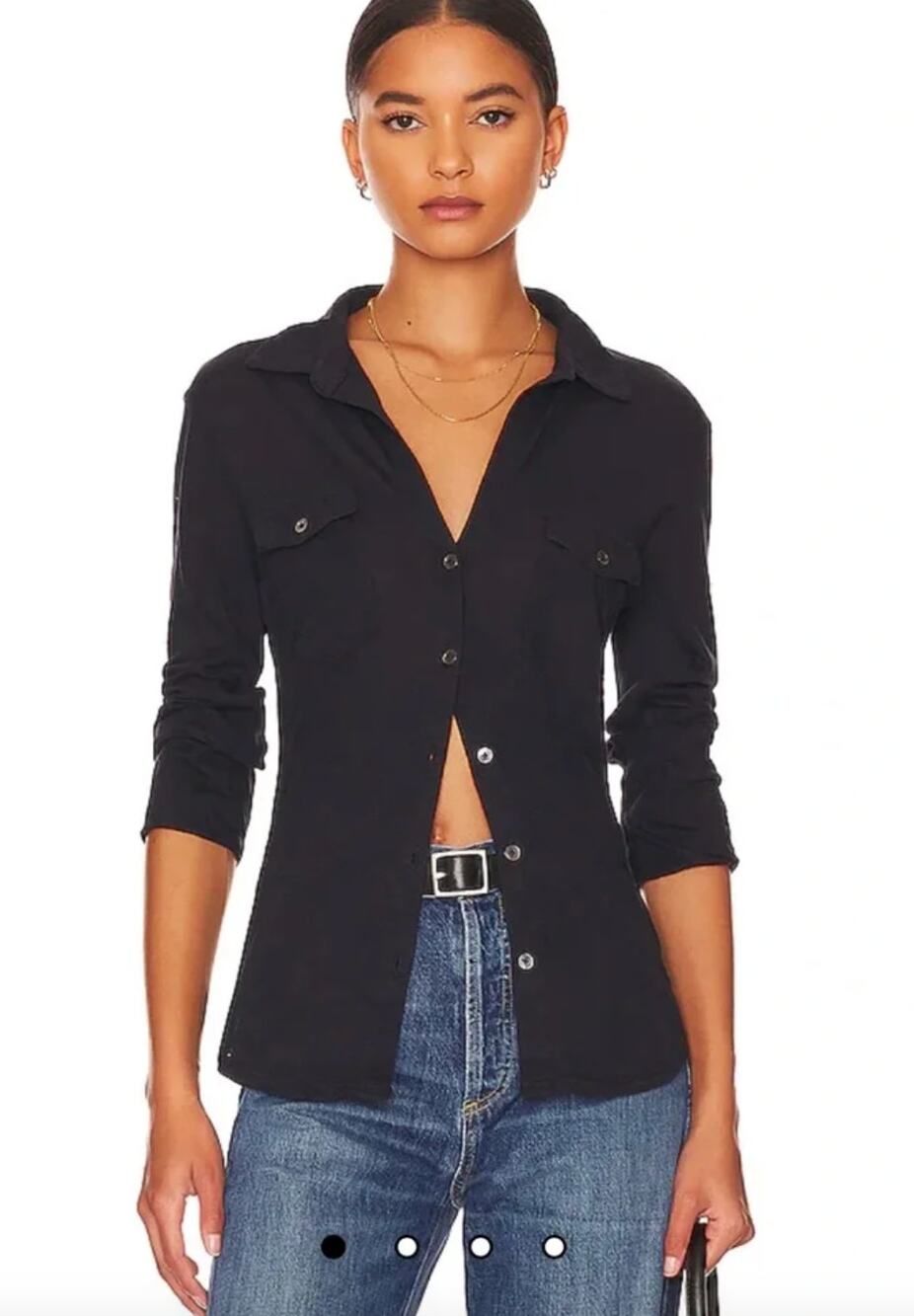 James Perse Contrast Panel Button Down Shirt 3 Large #WLC3321 Black